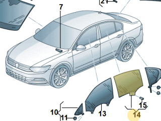 стекло двери задней правой Volkswagen Passat B8 2015, 1.8 л., CJSA, бензин, робот, 2t/c9x чёрный перламутр, седан, правый руль, 3G5845026
