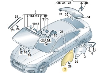 стекло двери передней правой Audi A5 F5 2018, 2.0 л., CVKB, бензин, АКПП, белый металлик 2y / s9r, хетчбэк 5 дв., правый руль, 8W8845202