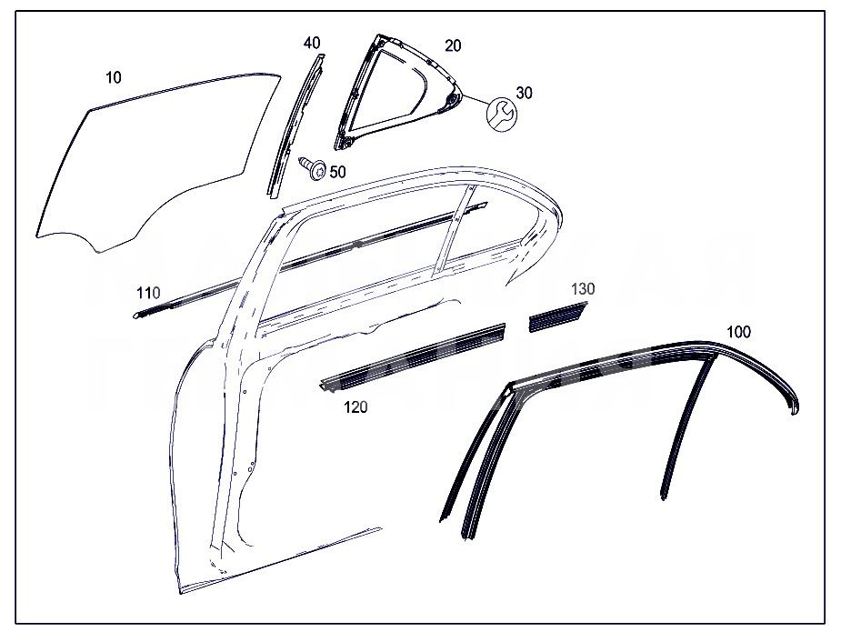 стекло двери задней левой Mercedes-Benz C-Класс W205/S205/C205 W205.042 2014, 2.0 л., M 274.920, бензин, АКПП, 755 серый, седан, задний привод, правый руль, A2057350010 - фото №1