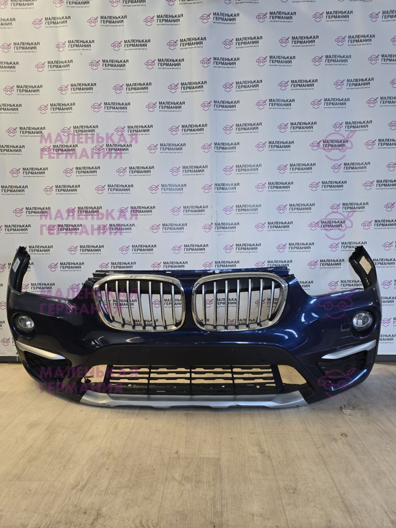 бампер передний BMW X1 F48 2017, 2.0 л., B48 A20 B, бензин, АКПП, синий mediterranblau c10, полный привод, правый руль, 51117453566, 7453566 - фото №1