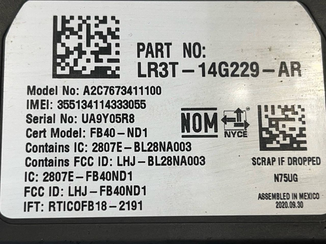 блок Bluetooth Ford Mustang 6 поколение S550 [рестайлинг] 2020, 2.3 л., бензин, АКПП, белый, купе, задний привод, LR3T-14G229-AR