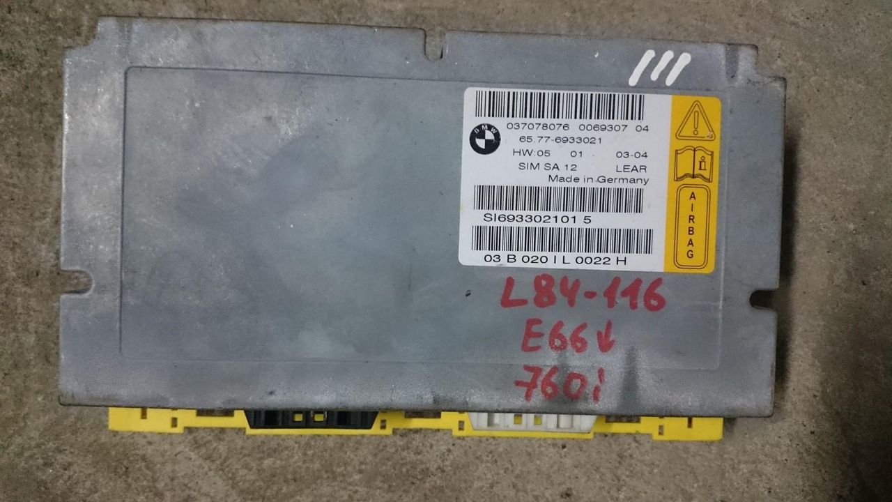 блок AirBag BMW 7 серия E65/E66/E67 2003, 6.0 л., N73 B60 A, бензин, АКПП, седан, 65776933021, 037078076