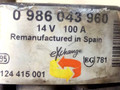 генератор Opel Astra G 1998, 1.2 л., i, X 12 XE, бензин, 5МКПП, красный, хетчбэк 3 дв., передний привод, BOSCH, 0986043960, 0124415001 - фото №6