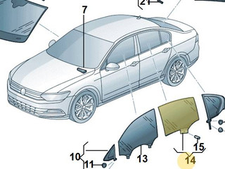 стекло двери задней правой Volkswagen Passat B8 2015, 1.8 л., CJSA, бензин, робот, 2t/c9x чёрный перламутр, седан, правый руль, 3G5845026