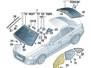 стекло двери передней левой Audi A4 B9 2017, 2.0 л., CVKB, бензин, МКПП, s9/x5q синий металлик, седан, передний привод, правый руль, 8W0845201