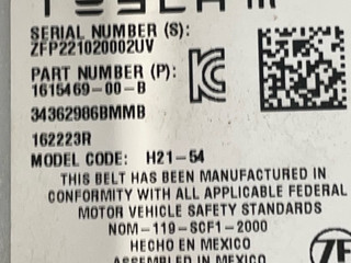 ремень безопасности Tesla Model X 1 поколение [рестайлинг] 2022, электро, 1615469-00-B